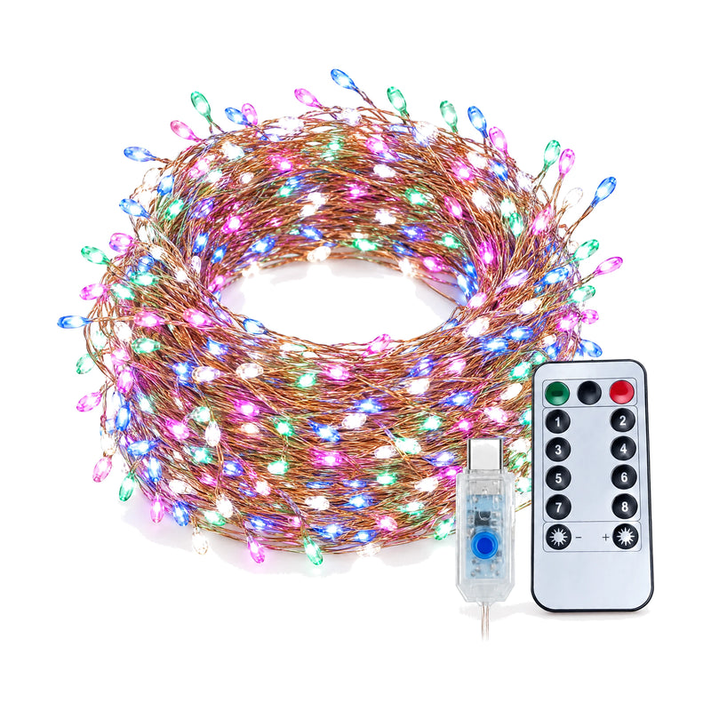 Copper wire light string, 9 m 300 LED, multicolour, on a white background