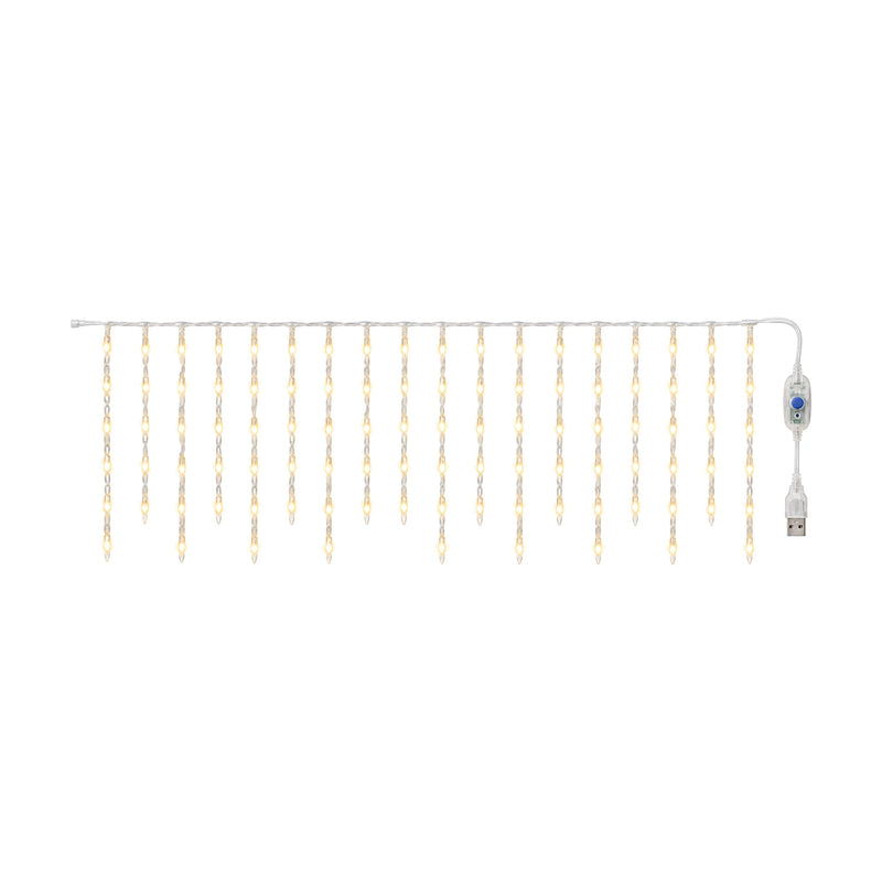 USB icicle curtain light, 10 m 200 LED, warm colour, on a white background