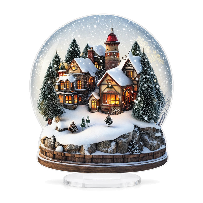 Flat Acrylic Christmas Snowhouse Tabletop Decoration – 8-Inch Winter Village Scene