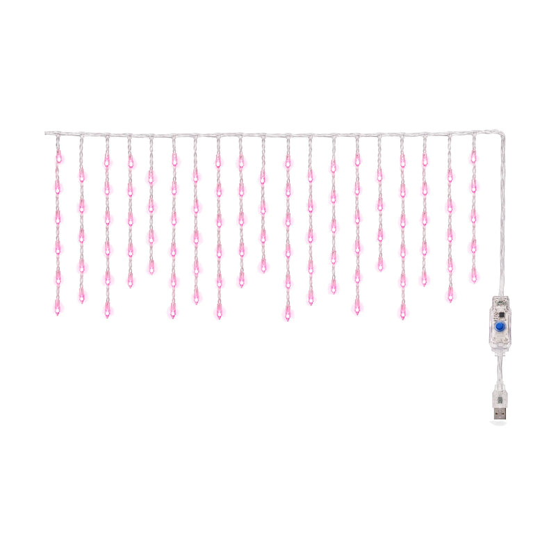 USB icicle curtain light, 10 m 200 LED, pink, on a white background