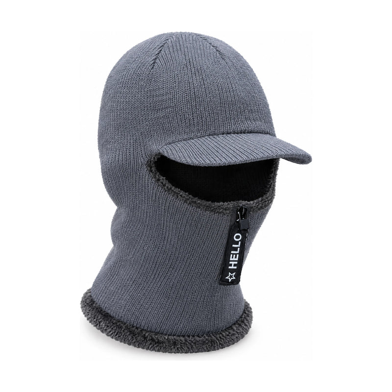 Knitted Winter Bomber Balaclava Hat — Visor & Ear Cover, One Size