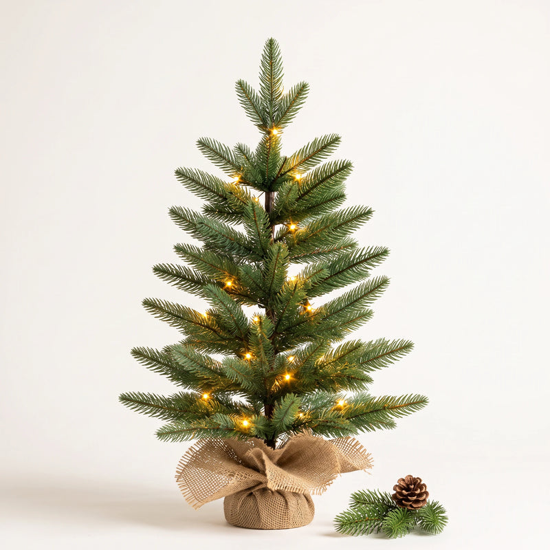 Pure PE Tabletop Christmas Tree — 18 in & 24 in, Unlit or Warm White LED