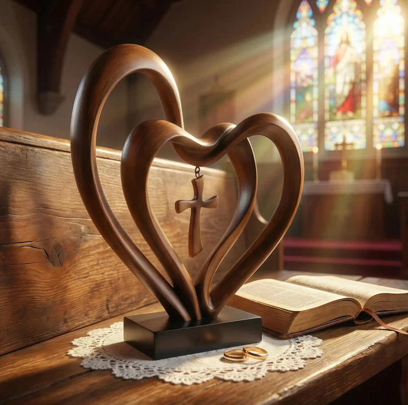Entwined Heart & Cross Sculpture - Faith&Love Wedding Anniversary