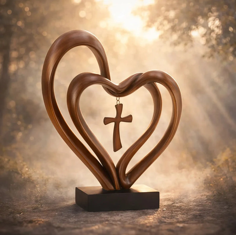 Entwined Heart & Cross Sculpture - Faith&Love Wedding Anniversary