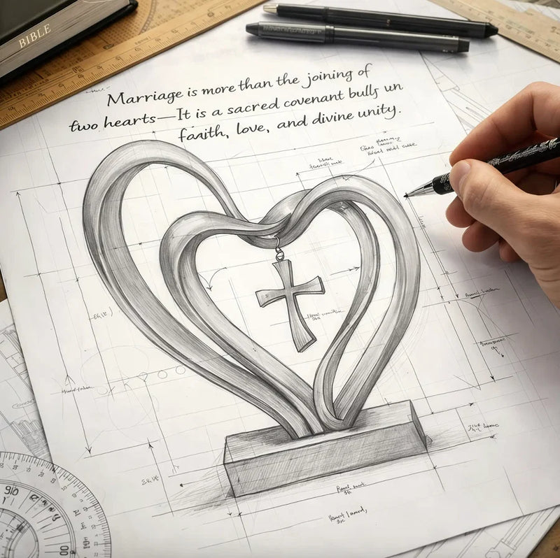 Entwined Heart & Cross Sculpture - Faith&Love Wedding Anniversary