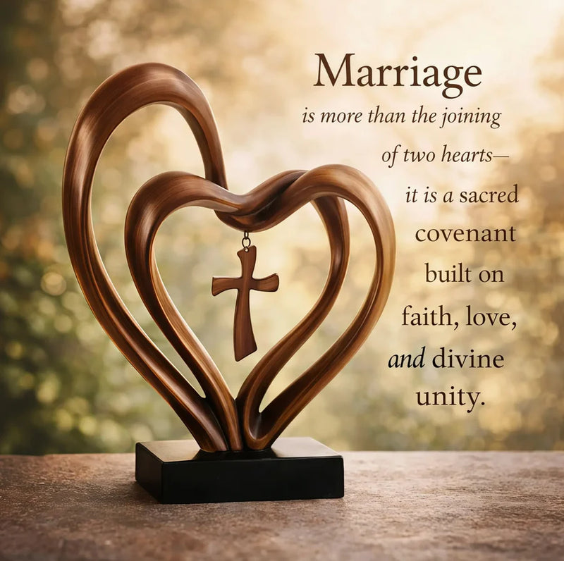 Entwined Heart & Cross Sculpture - Faith&Love Wedding Anniversary