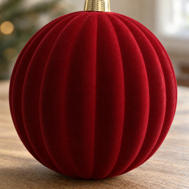 Flocked Christmas Balls – Large Ribbed Matte Baubles, 6 to 12 in