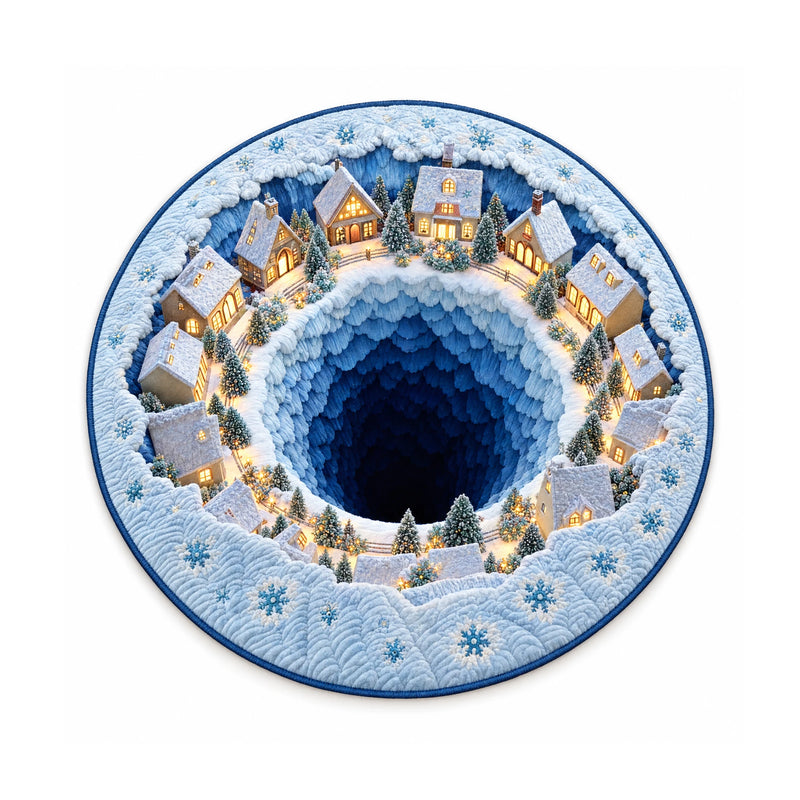 Color 4 snowy village ring printed round rug, 120 cm diameter, on a white background