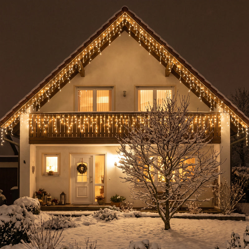 LED Curtain Lights, 8 Modes, Outdoor Icicle String, US/EU Plug