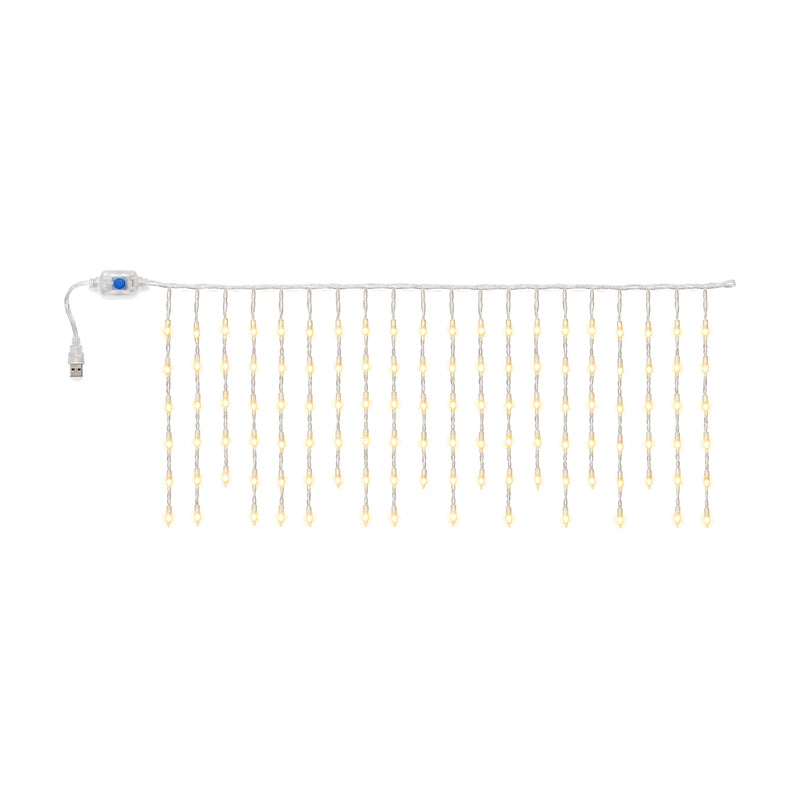 USB icicle curtain light, warm colour, on a white background