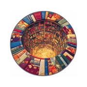 Color 1 library print round rug, 120 cm diameter, on a white background
