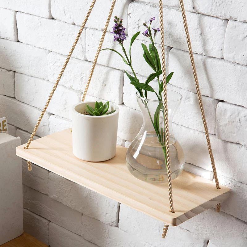 Wooden Rope Swing Wall-Mounted Rack