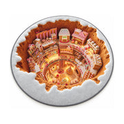Color 5 gingerbread village print round rug, 120 cm diameter, on a white background