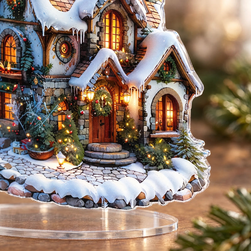 Flat Acrylic Christmas Snowhouse Tabletop Decoration – 8-Inch Winter Village Scene