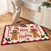 Compact gingerbread mat at a farmhouse kitchen sink with an adult standing nearby