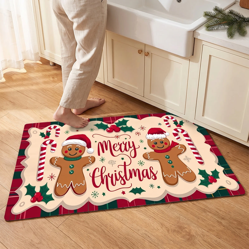 Compact gingerbread mat at a farmhouse kitchen sink with an adult standing nearby