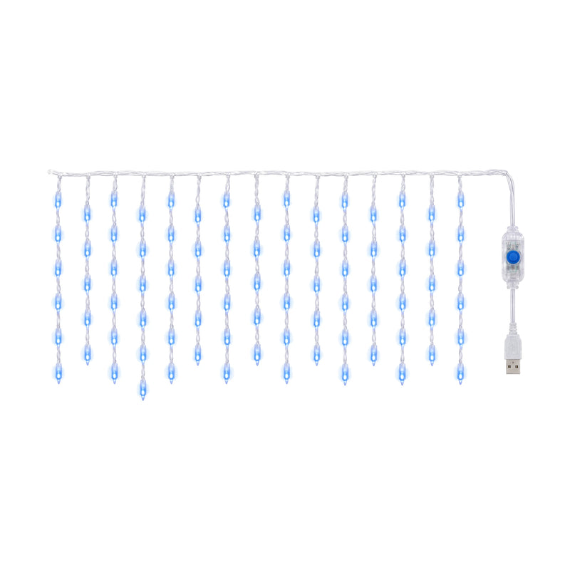 USB icicle curtain light, blue, on a white background