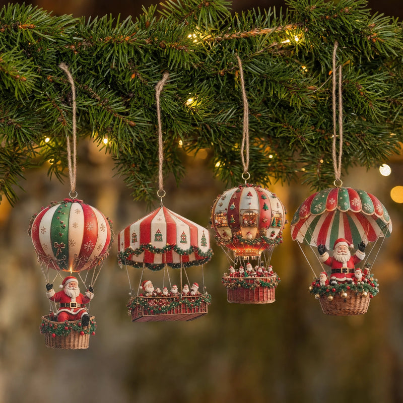 Santa Parachute Wooden Ornament Set
