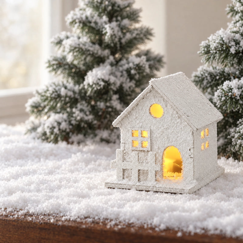 Snow-Flocked LED Christmas House