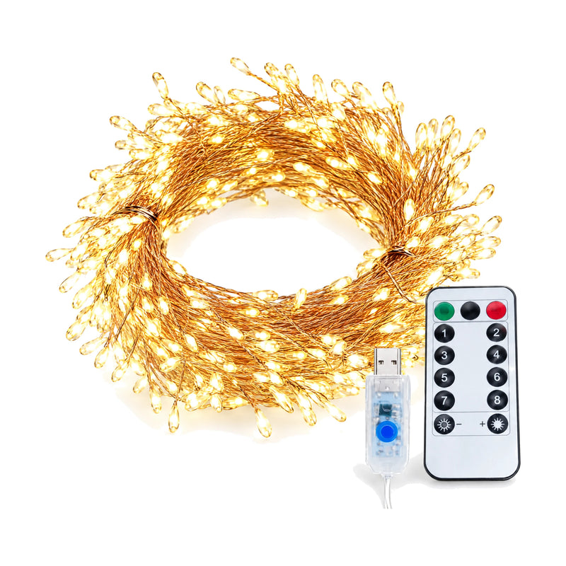 Copper wire light string, warm white, on a white background