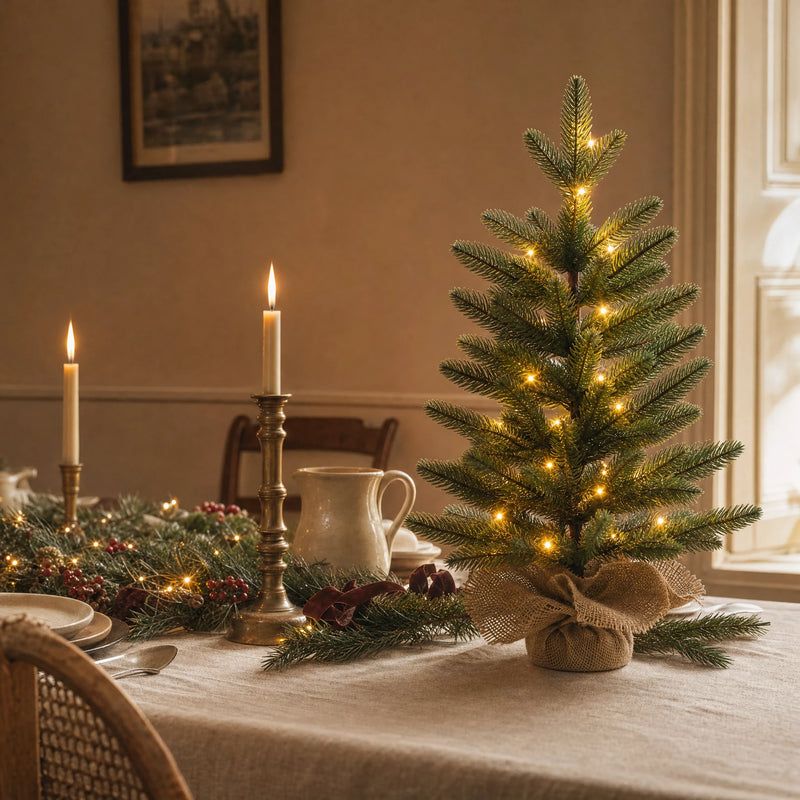 Pure PE Tabletop Christmas Tree — 18 in & 24 in, Unlit or Warm White LED