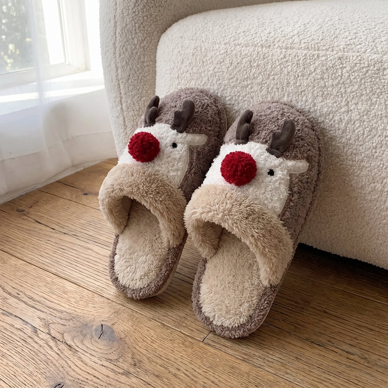 Reindeer Plush Christmas Slippers