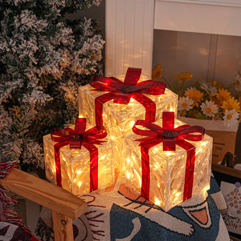Holly Jolly Boxes™ - Set Of 3 Christmas Light Gift Boxes Decoration