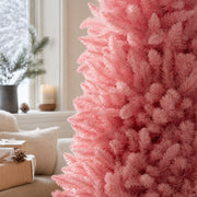 Close-up of the dense pink PVC foliage on the side of the tree