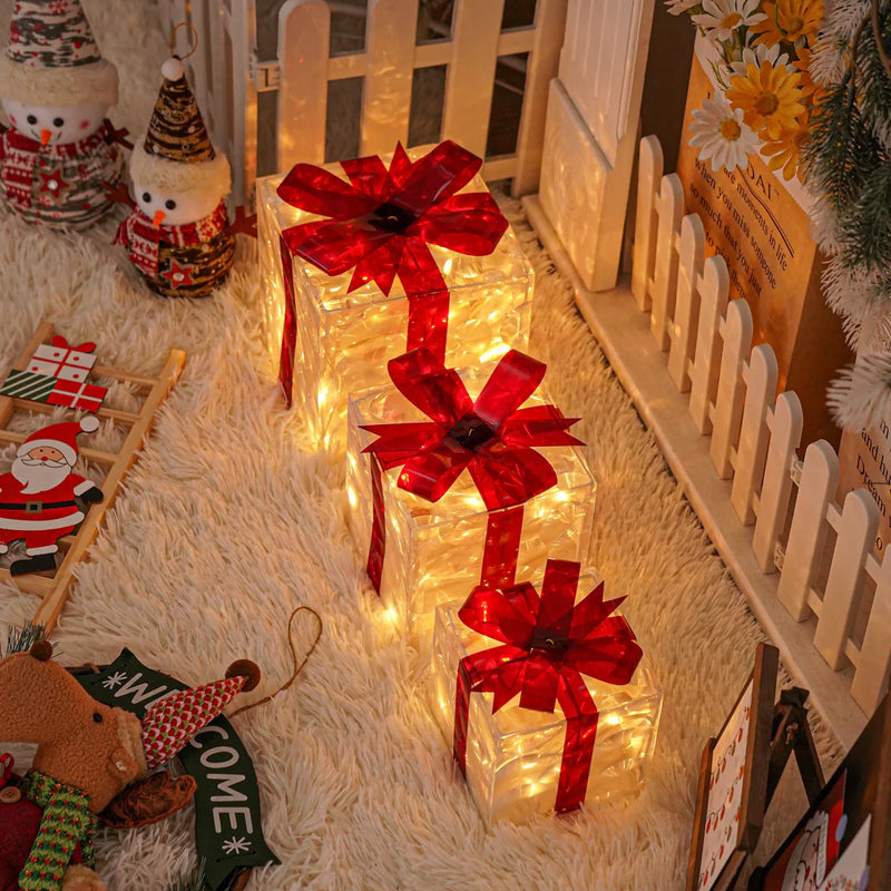 Holly Jolly Boxes™ - Set Of 3 Christmas Light Gift Boxes Decoration