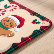 Close-up of the printed gingerbread face, fine short-pile surface and bound edge