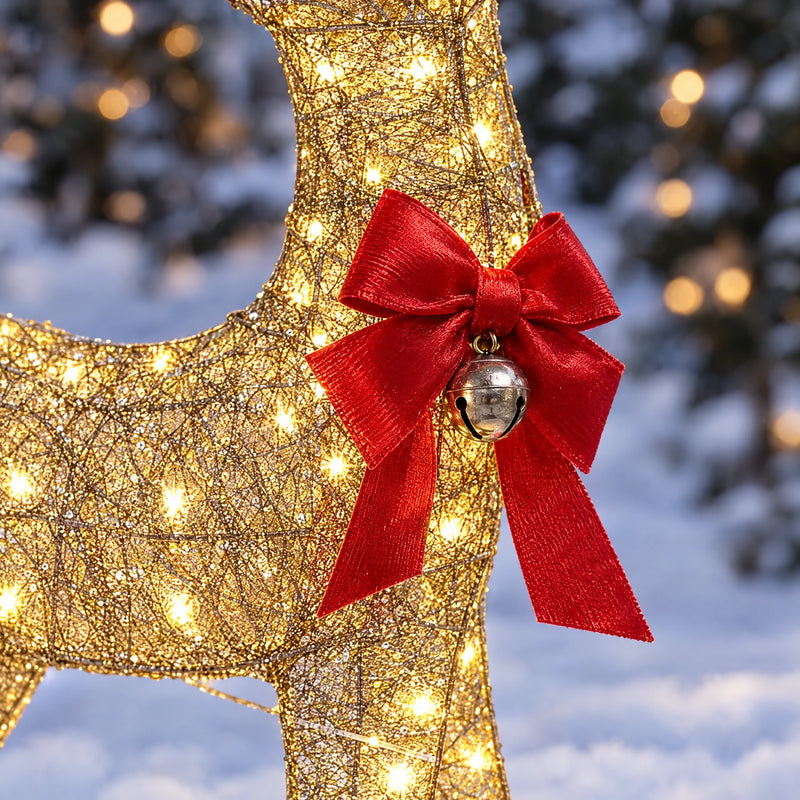 3 ft Lighted Christmas Reindeer — Gold Glitter Mesh, Pre-Lit