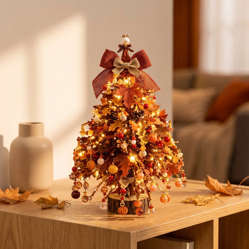 Autumn-themed beaded tree with leaves and warm orange details