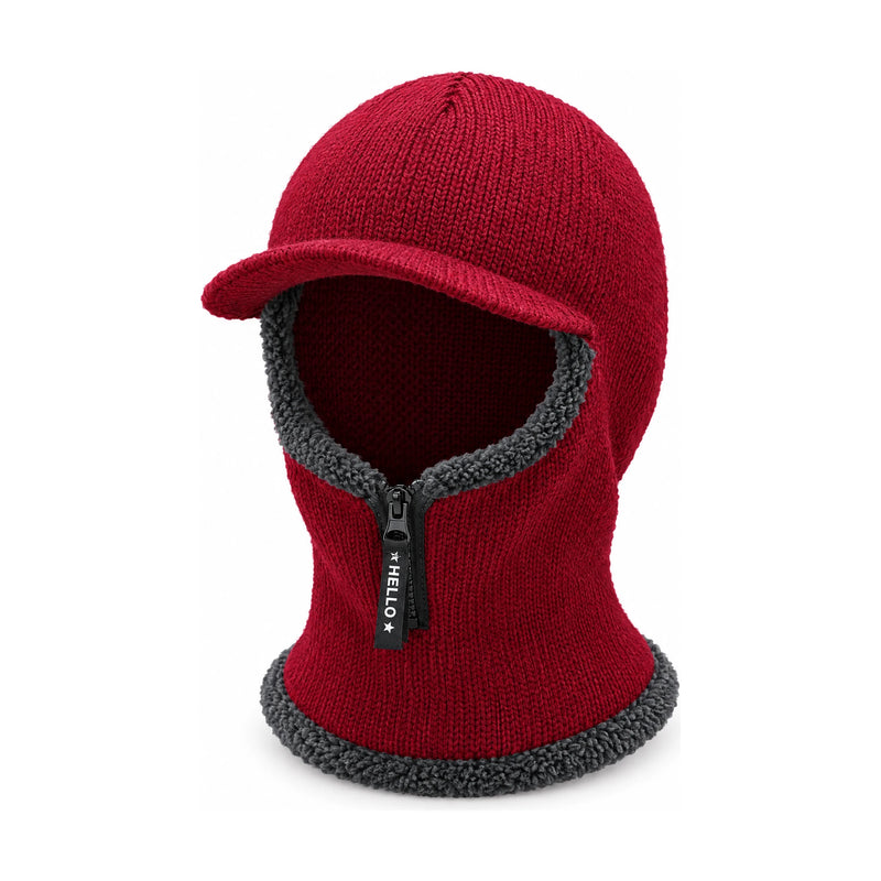 Knitted Winter Bomber Balaclava Hat — Visor & Ear Cover, One Size
