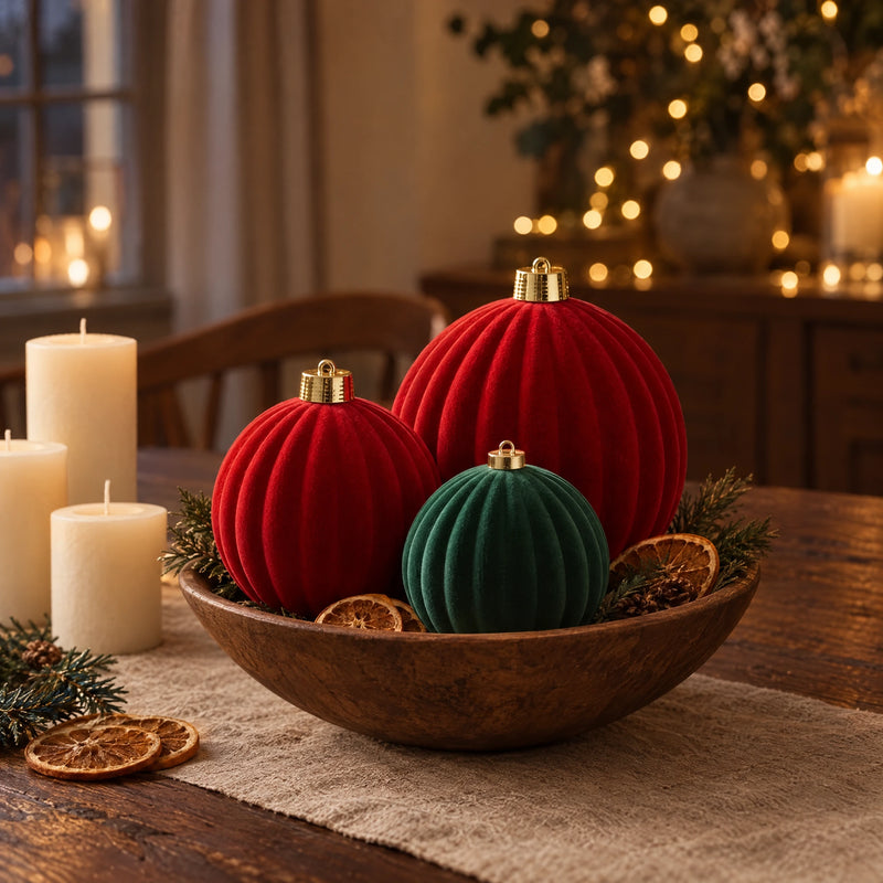 Flocked Christmas Balls – Large Ribbed Matte Baubles, 6 to 12 in