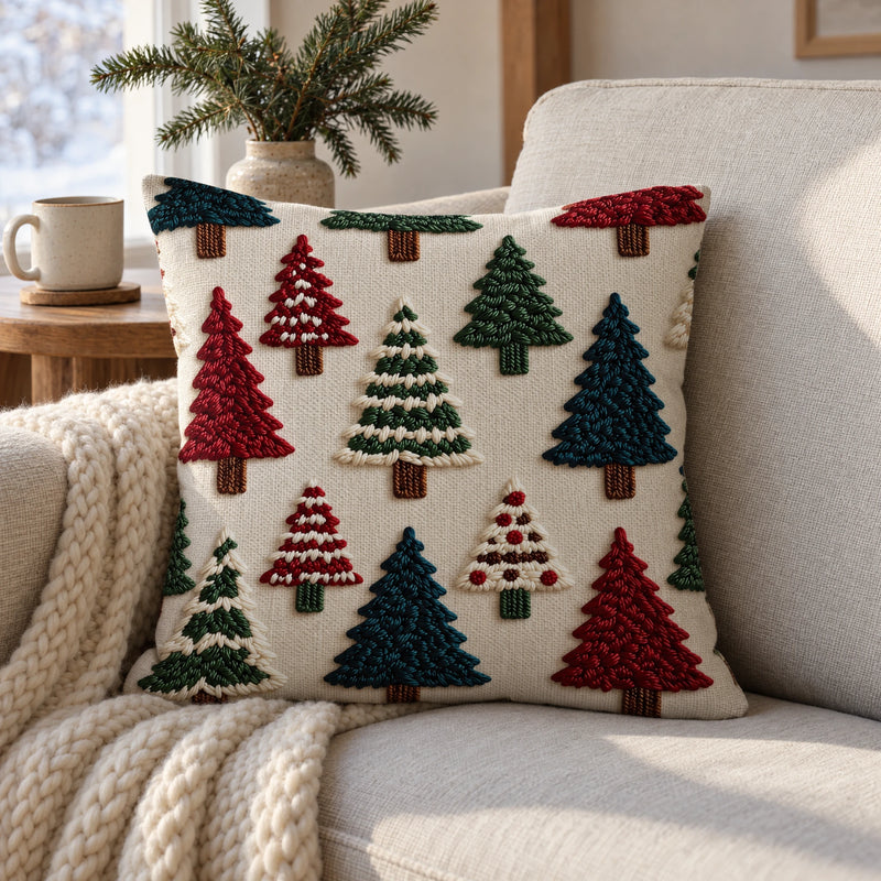 Christmas Tree Print Cushion Cover — Flat 2D Print, 16 to 24 in