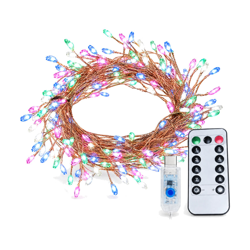 Copper wire light string, 3 m 100 LED, multicolour, on a white background