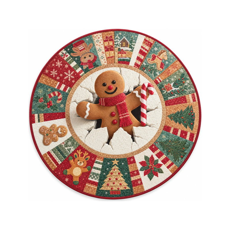 Color 3 gingerbread character print round rug, 120 cm diameter, on a white background