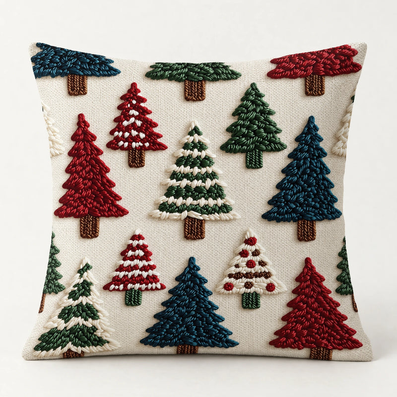 Christmas Tree Print Cushion Cover — Flat 2D Print, 16 to 24 in