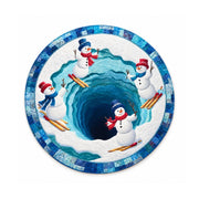 Color 1 skiing snowmen printed round rug, 120 cm diameter, on a white background