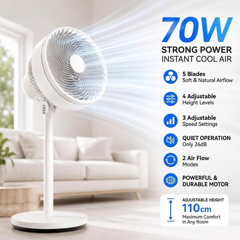 Adjustable Standing Fan - 70W Powerful Cooling with Remote Control