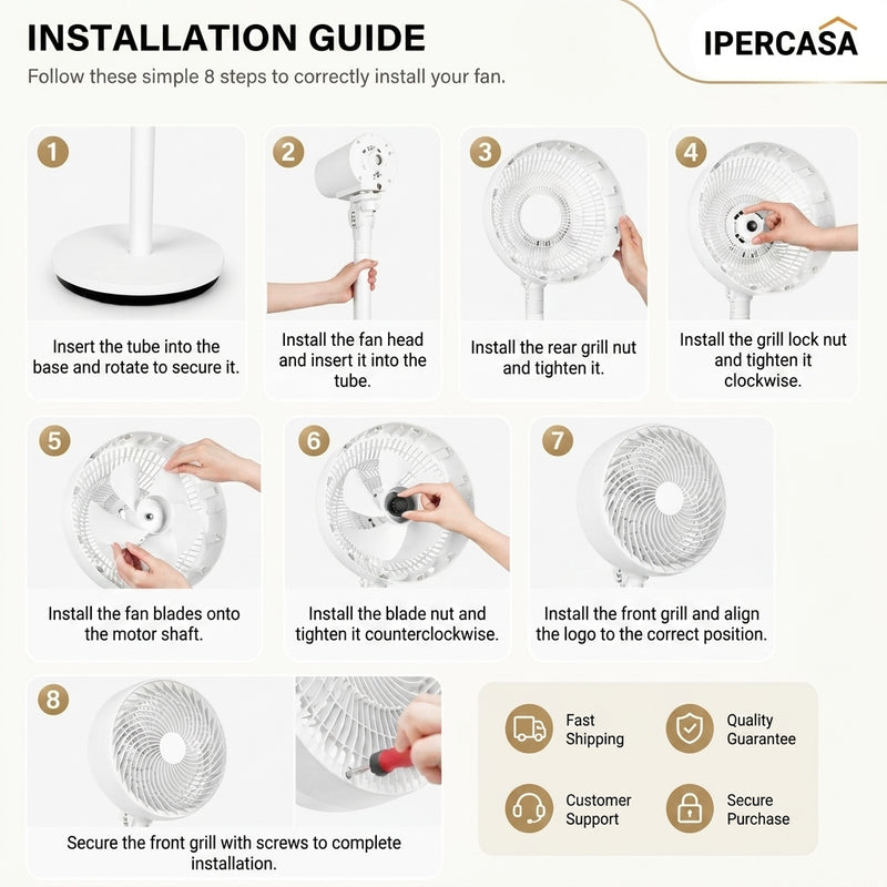 Adjustable Standing Fan - 70W Powerful Cooling with Remote Control