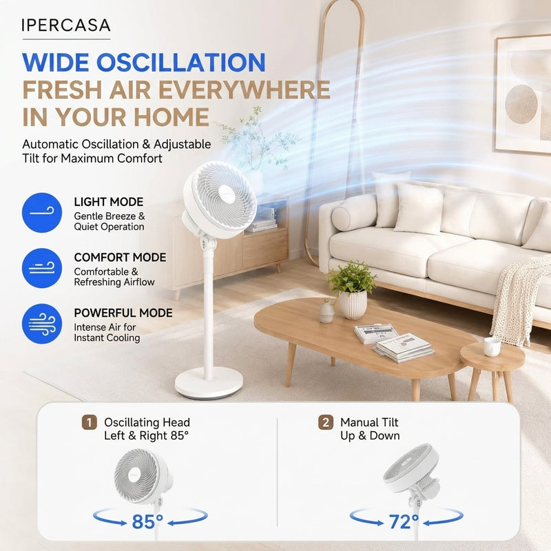 Adjustable Standing Fan - 70W Powerful Cooling with Remote Control