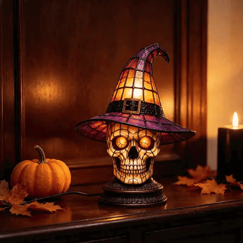 WitchLight™ Skull Lamp - Gothic Halloween Stained Glass Accent Lamp