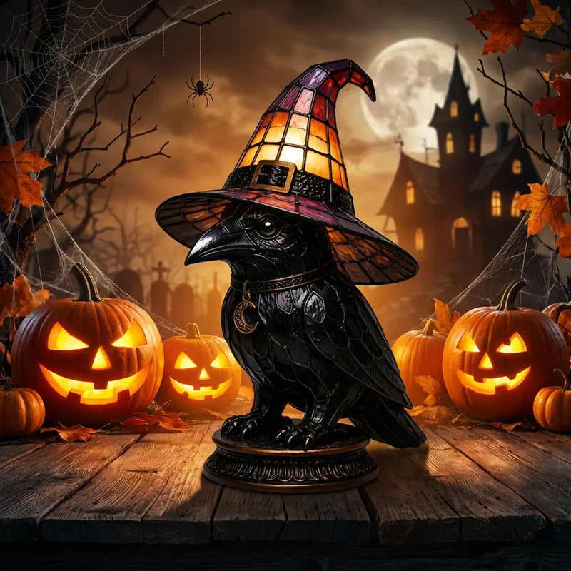 WitchLight™ Raven Lamp - Gothic Halloween Stained Glass Accent Lamp