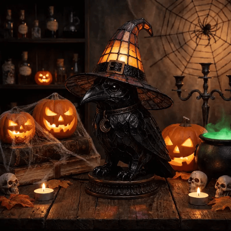 WitchLight™ Raven Lamp - Gothic Halloween Stained Glass Accent Lamp