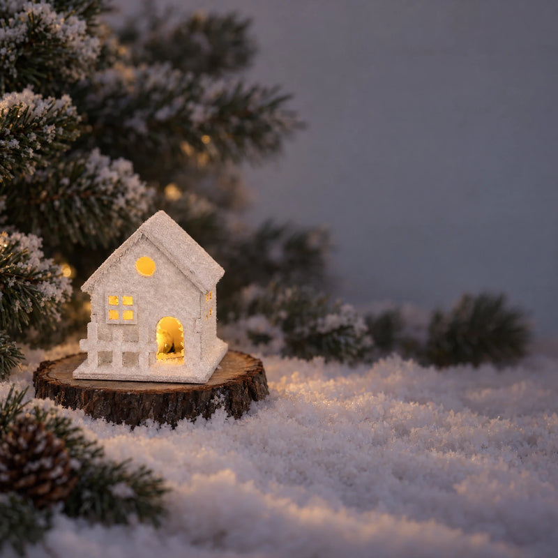 Snow-Flocked LED Christmas House
