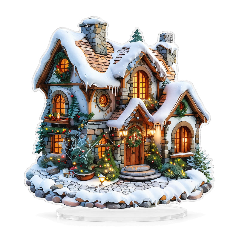 Flat Acrylic Christmas Snowhouse Tabletop Decoration – 8-Inch Winter Village Scene