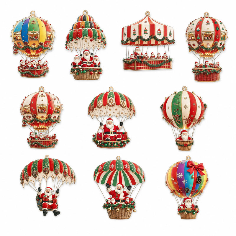Santa Parachute Wooden Ornament Set