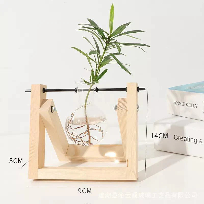 Glass Propagation Vase with A-Frame Wood Stand