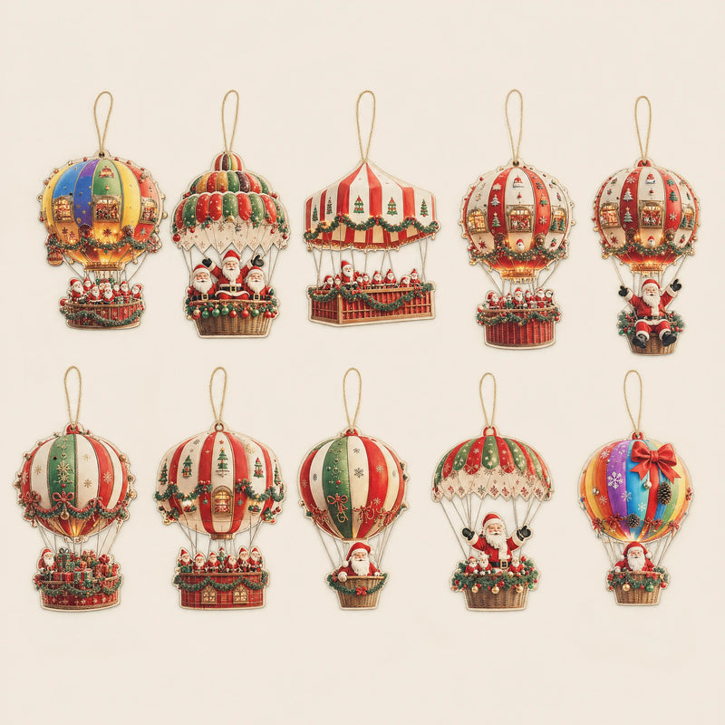 Santa Parachute Wooden Ornament Set